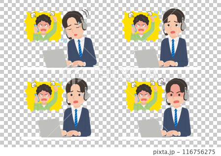 Male operator handling complaints Facial expression set Male operator handling complaints Facial expression set 116756275