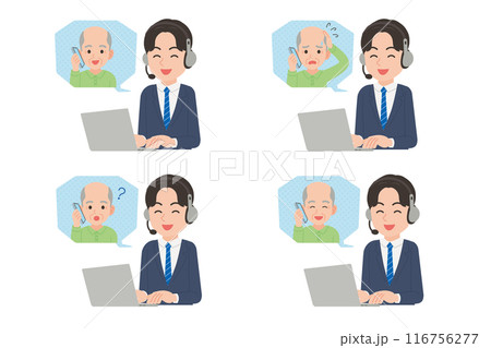 シニアと会話する男性オペレーター　表情セット　笑顔 116756277