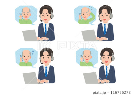 シニアと会話する男性オペレーター 表情セット シニアと会話する男性オペレーター 表情セット 116756278