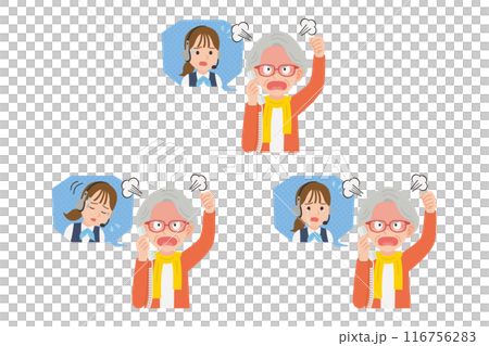 Senior complaining to operator on landline phone, facial expression set 116756283