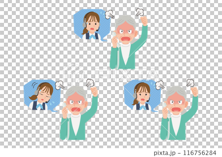 Senior complaining to operator on landline phone, facial expression set 116756284