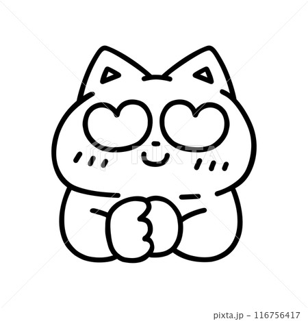 目がハートマークになっている可愛い猫・線画 116756417