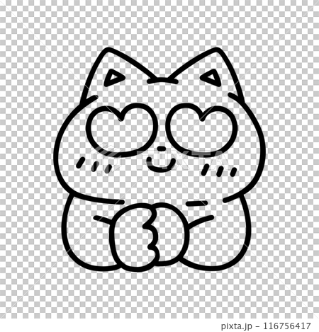 目がハートマークになっている可愛い猫・線画 116756417