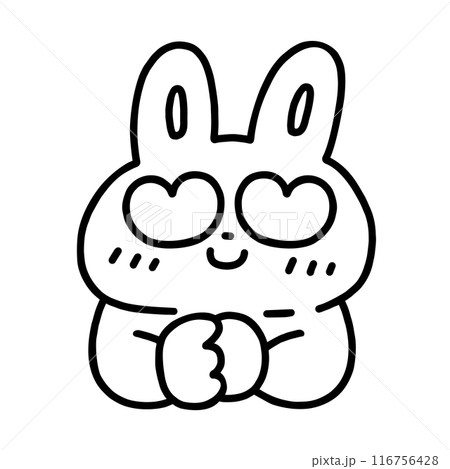 目がハートマークになっている可愛いウサギ・線画 116756428