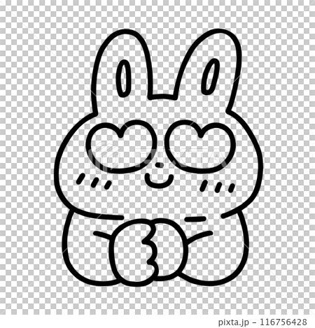 目がハートマークになっている可愛いウサギ・線画 116756428