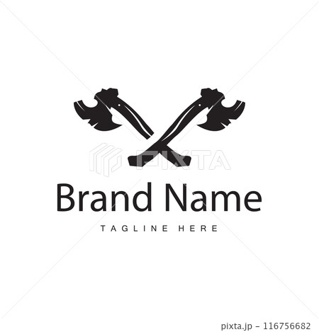 Woodcutter tool axe logo carpentry simple design silhouette illustration template 116756682