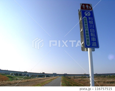 縦型の利根川自転車道路 自転車歩行者専用道路 サイクリングロード案内標識(2010.11.27) 西 縦型の利根川自転車道路 自転車歩行者専用道路 サイクリングロード案内標識(2010.11.27) 西 116757515