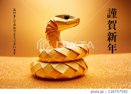 2025年年賀状 巳年 折り紙テイスト 日本語 2025年年賀状 巳年 折り紙テイスト 日本語 116757592