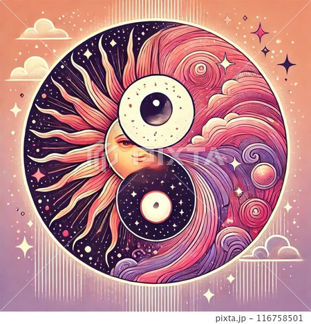 yin yang art　陰陽アート　太陽と月 116758501