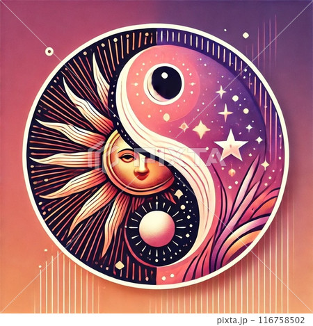 yin yang art 陰陽アート 太陽と月のイラスト素材 [116758502
