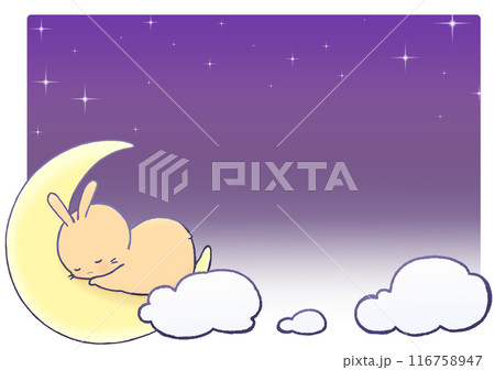 三日月の上で眠るうさぎの背景(茶色) 116758947