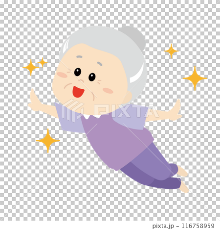 A cheerful senior woman flying with sparkles 116758959