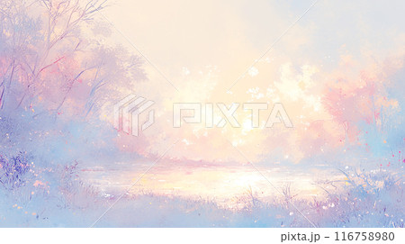 淡いパステルカラーの抽象的な森の水彩イラスト風景のイラスト素材