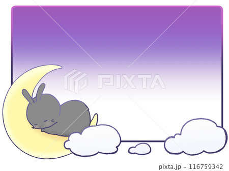 三日月の上で眠るうさぎの背景(黒色) 116759342