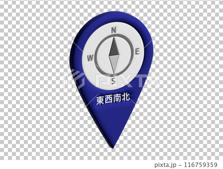 Map pin, 3D compass, north-south, east-west markers, pictograms, map symbols illustration 116759359