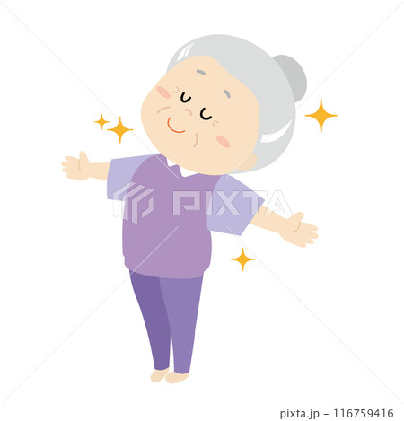 深呼吸している元気なおばあちゃん 116759416