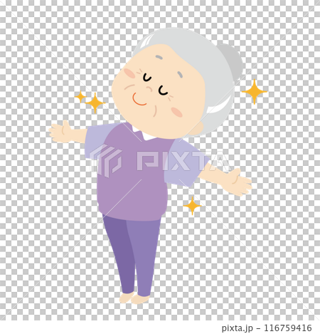 深呼吸している元気なおばあちゃん 116759416