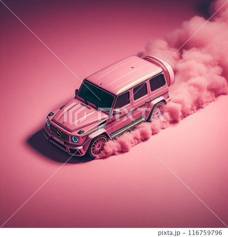 Pink Car Emitting Smoke on Road 116759796