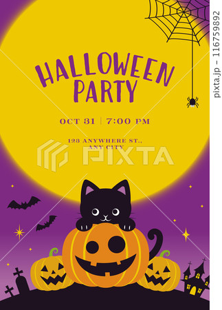 ハロウィンのかわいい黒猫とかぼちゃの背景イラスト ハロウィンのかわいい黒猫とかぼちゃの背景イラスト 116759892