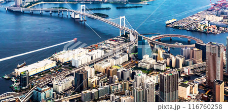 Aerial view of the Rainbow Bridge in Odaiba, Tokyo 116760258