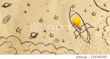 Idea light bulb rocket flying to the sky Idea light bulb rocket flying to the sky 116760365