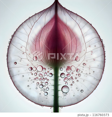 Close up of a pink flower petal submerged in water with many bubbles forming 116760373