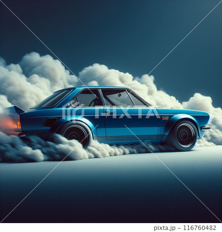 Blue Car Emitting Smoke Blue Car Emitting Smoke 116760482