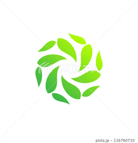Ecology logo round leaf twisted green vector design Ecology logo round leaf twisted green vector design 116760710