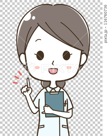 Upper body illustration of a young female nurse pointing Upper body illustration of a young female nurse pointing 116760736
