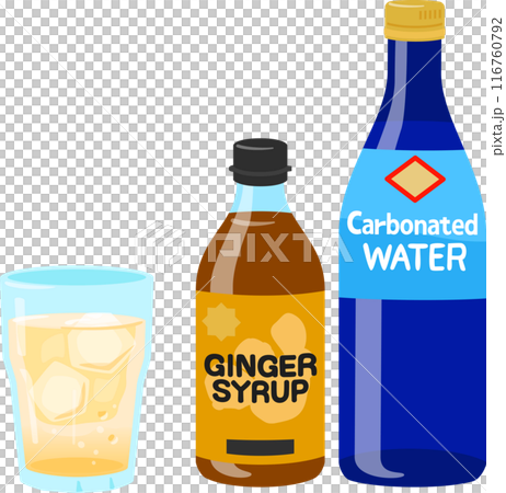 瓶裝薑糖漿和碳酸水 瓶裝薑糖漿和碳酸水 116760792