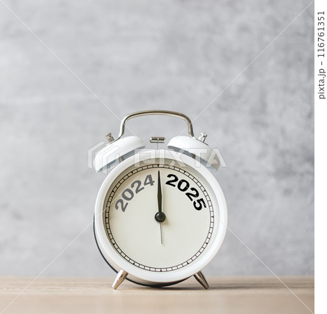 Happy New Year with vintage alarm clock and 2024 change to 2025 number. Merry Christmas, New Start, Resolution, countdown, Goals, Plan, Action and Mission Concept Happy New Year with vintage alarm clock and 2024 change to 2025 number. Merry Christmas, New Start, Resolution, countdown, Goals, Plan, Action and Mission Concept 116761351