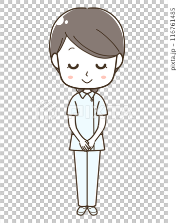 Full-body illustration of a young female nurse bowing 116761485