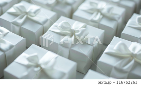 Elegant White Wedding Favor Boxes with Satin Ribbons for Special Occasions and Celebrations 116762263