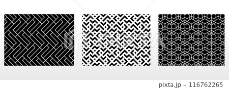 Geometric set of seamless black and white patterns. Simple vector graphics. 116762265