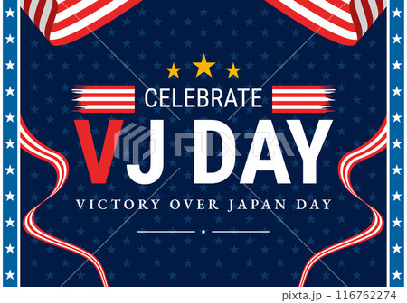 VJ Victory Over Japan Day Celebration Vector Illustration with the United States Flag Background in a National Holiday Flat Cartoon Style Design VJ Victory Over Japan Day Celebration Vector Illustration with the United States Flag Background in a National Holiday Flat Cartoon Style Design 116762274
