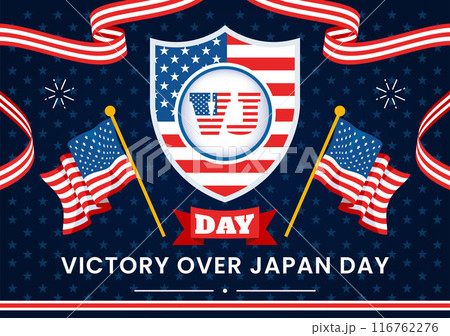 VJ Victory Over Japan Day Celebration Vector Illustration with the United States Flag Background in a National Holiday Flat Cartoon Style Design 116762276