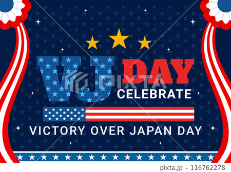 VJ Victory Over Japan Day Celebration Vector Illustration with the United States Flag Background in a National Holiday Flat Cartoon Style Design VJ Victory Over Japan Day Celebration Vector Illustration with the United States Flag Background in a National Holiday Flat Cartoon Style Design 116762278