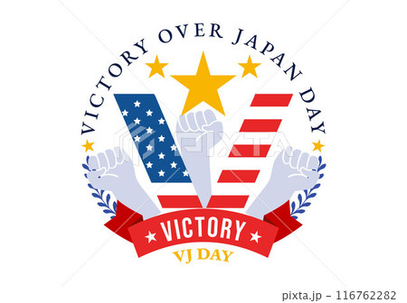 VJ Victory Over Japan Day Celebration Vector Illustration with the United States Flag Background in a National Holiday Flat Cartoon Style Design 116762282