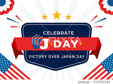 VJ Victory Over Japan Day Celebration Vector Illustration with the United States Flag Background in a National Holiday Flat Cartoon Style Design VJ Victory Over Japan Day Celebration Vector Illustration with the United States Flag Background in a National Holiday Flat Cartoon Style Design 116762283