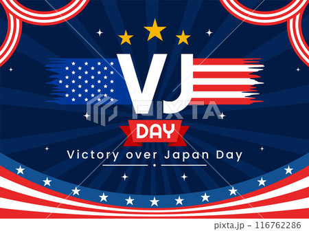 VJ Victory Over Japan Day Celebration Vector Illustration with the United States Flag Background in a National Holiday Flat Cartoon Style Design VJ Victory Over Japan Day Celebration Vector Illustration with the United States Flag Background in a National Holiday Flat Cartoon Style Design 116762286
