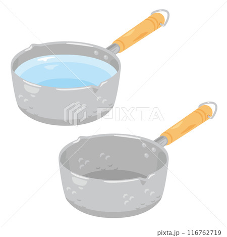 水が入った片手鍋と空っぽの片手鍋 116762719