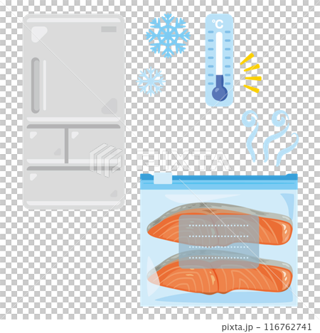 Salmon fillets in refrigerator and freezer bags Salmon fillets in refrigerator and freezer bags 116762741