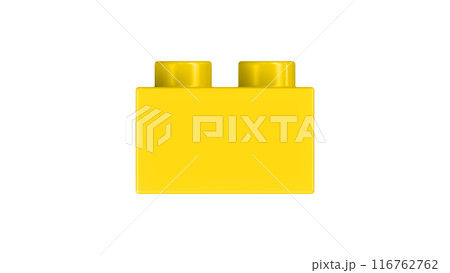 Gold Green Lego Block Isolated on a White Background. Close Up View of a Plastic Children Game Brick for Constructors, Side View. High Quality 3D Rendering with a Work Path. 8K Ultra HD, 7680x4320 116762762