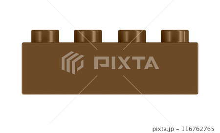Brown Lego Block Isolated on a White Background. Close Up View of a Plastic Children Game Brick for Constructors, Front View. High Quality 3D Rendering with a Work Path. 8K Ultra HD, 7680x4320 116762765