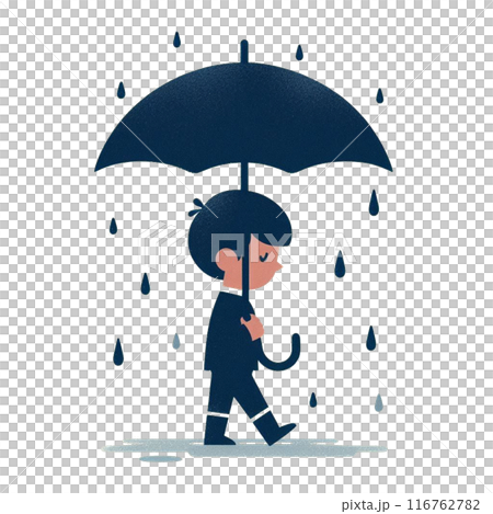 Illustration of a man walking in the rain with an umbrella 116762782