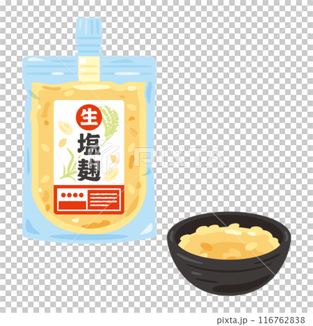 塩麹パックと小鉢に盛られた塩麹 塩麹パックと小鉢に盛られた塩麹 116762838