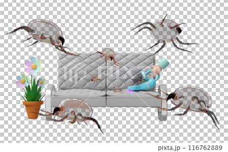3d hand holding vacuum cleaner on sofa isolated. concept of cleaning dust mites, bacteria, germs with ultraviolet light, 3d illustration render 3d hand holding vacuum cleaner on sofa isolated. concept of cleaning dust mites, bacteria, germs with ultraviolet light, 3d illustration render 116762889