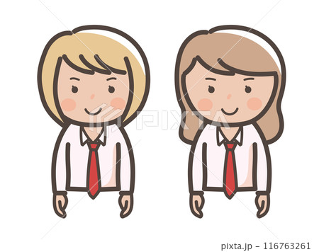 かわいいコギャル風の女子高生2人の上半身イラスト 116763261