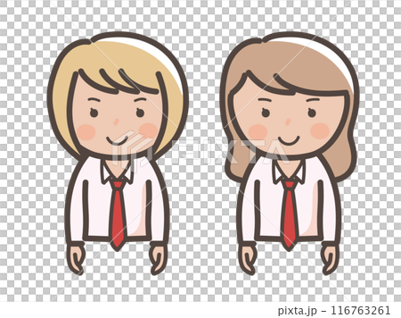 Upper body illustration of two cute kogal-style high school girls 116763261