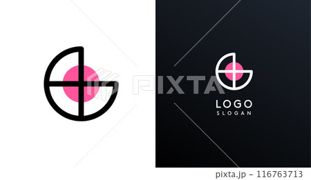 Letter G modern logo featuring geometric shapes, circle and lines. Abstract minimalist logotype for Japanese restaurant branding, tech companies, creative business identities. Vector illustration 116763713
